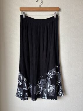 VTG Paradiso Tropical Black & White Skirt Women's Large Floral Vacation Boho